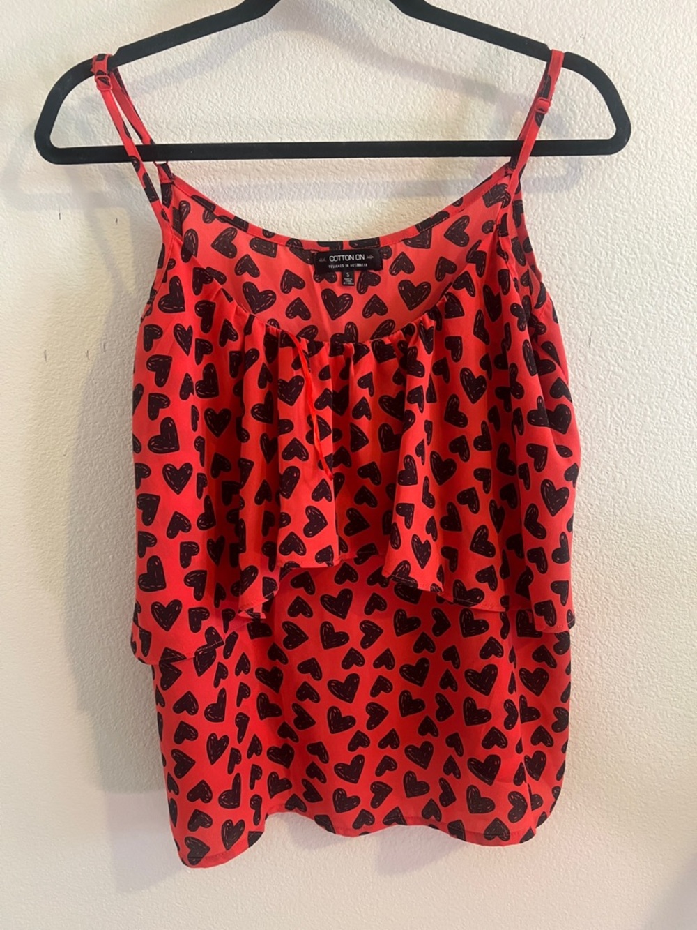 Cotton On Red Heart-Print Ruffle Camisole